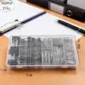 Clear storage box containing 350pcs of black binder clips and silver paperclips set. - Black & Silver, 350 Pcs Pack