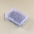 Silver head pins in clear plastic storage box, essential for office and sewing fabric. - Hanging Box Packaging 50g
