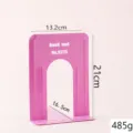 Pink metal bookend with hollow arch design, sturdy book support and organizer for desk. - No.9275 / Pink