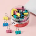 Colorful metal binder clips set 25mm 48pcs in a clear box office stationery supplies. - 25mm Multicolored Clips, 48 Count per Tub
