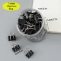 Clips de carpeta metalicos negros 15mm con tarro de almacenamiento transparente oficina. - Negro 15 mm 60 uds/bote
