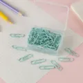 Bunte kunststoffbeschichtete Büroklammern in transparenter Box für Büro und Notizbuch. - 28mm 50 Stück/Packung / Mintgrün