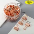 Rose gold metal binder clips 25mm 48pcs set in clear round box for office school stationery use. - 25mm (48 Pcs/Barrel) / Rose Gold
