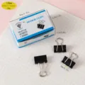 Black metal binder clips 19mm 12pcs box office stationery school paper clamp organizer tool - 19mm