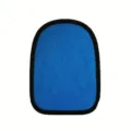 Close-up detail of the blue kids beach sand removal mitt with black edge binding. - 15*21cm / Blue