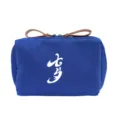 Blue fabric cosmetic bag detail showing the zipper pull and printed calligraphic text. - 16*10*5CM / Blue Qixi Festival