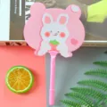 Stylo à bille éventail lapin rose mignon avec motif de lapin fraise pour étudiants - Lapin Rose / Pointe ogive 0,5 mm