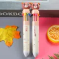 Stylo à bille ours de dessin animé avec 10 couleurs pour l'école et la papeterie - Ours de Gâteau / Plume 0.7mm