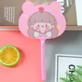 Creative pink fan ballpoint pen featuring a cute flower girl cartoon illustration - 0.5mm Bullet Tip / Pink