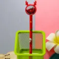 Lindo bolígrafo de gel de reno navideño rojo con lentejuelas de corazón y Papá Noel - 0.5mm / Rojo