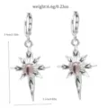 Detail view of silver star drop earrings with pink stone, showing dimensions and weight. - 9