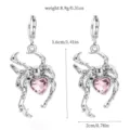 Trendy spider drop earrings featuring pink heart crystal and silver alloy fashion jewelry. - 16