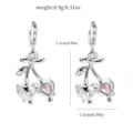 Detailed view of trendy sweet alloy earrings featuring pink heart crystal cherry design and dimensions. - 2