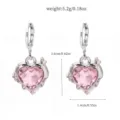 Detailed view of sweet pink heart crystal alloy earrings with cross butterfly design and size specs. - 5