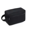 Detail shot of black double-layer toiletry wash bag with side handle and waterproof zipper. - Large with Lining Black 22*16*10cm