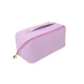 Purple PU leather toiletry bag portable travel cosmetic storage organizer with handle zipper. - Blank No Logo Purple Pink