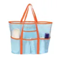 Large mesh beach bag portable shower tote travel storage organizer for swim gear and items. - Blue Beach Bath Bag Orange Strap 60*40*20cm