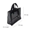 Zwarte mesh cosmetische tote bag, draagbare reizen opslag handtas voor dames dagelijks gebruik. - Horizontaal / Zwart