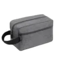 Γκρι διπλής στρώσης τσάντα καλλυντικών ανδρικό νεσεσέρ ταξιδιού ύφασμα οξφόρδ λεπτομέρεια - Μεγάλο με φόδρα σκούρο γκρι 22*16*10 cm