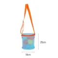 Children's blue mesh beach toy storage bag with orange shoulder strap, size 25x18cm - Large Blue With Orange Strap