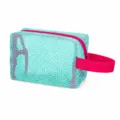 Türkisfarbene Mesh Kosmetiktasche mit pinkem Reißverschluss und Griff für Reisen und Aufbewahrung. - 17*11*8 cm / Smaragdgrün