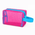 Rosa Netz Kosmetiktasche mit blauem Reißverschluss, transparente Strandtasche. - 17*11*8 cm / Fuchsia