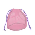Pink mesh drawstring storage bag for travel cosmetics and toiletries, portable grid organizer. - 19x19x23cm / Pink With Purple Strap