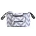 Grey and white chevron baby stroller organizer bag with multiple pockets and shoulder strap. - Gray Striped