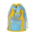 Kids mesh beach bag with yellow handles, lightweight see-through toy storage shoulder bag. - 22x22x34cm / Light Blue with Yellow Strap Handheld Beach Bag 22x22x34cm
