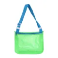 Children beach mesh shoulder bag, breathable toy storage bag, vibrant green and blue colors. - Green with Blue Strap