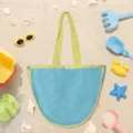 Kids beach mesh toy storage bag portable colorblock beach tote bag for outdoor swimming travel - Blue Yellow Strap Semi-Circular Beach Bag 23*32*8cm