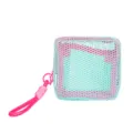 Turquoise mesh cosmetic bag with pink strap, portable square travel storage pouch for daily use. - 12*12*6cm / Light Blue with Handle