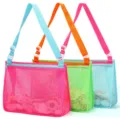 Colorful mesh beach bag for kids, breathable shoulder toy storage bag with adjustable strap. - Rose Red Collection