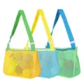 Children beach mesh bag toy storage adjustable strap breathable kids travel handbag - Yellow Green Blue Combo