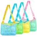 Colorful mesh beach bag for kids toys storage, breathable see-through design with shoulder strap. - Four-Piece Set