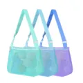 Children beach mesh toy bag multi-color shoulder storage bag lightweight breathable - 3-Piece Set / Set of 3: Pure Green, Pure Blue & Purple with Blue Strap