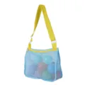 Children mesh beach bag toy storage bag portable shell collection shoulder bag with balls - 21*25*8cm / Light Blue with Yellow Strap 21*25*8cm