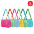 Set of 6 colorful mesh beach bags for kids, ideal for collecting shells and outdoor toy storage. - 6-Piece Set / 6-Piece Set Rose Red + Yellow-Green Combo