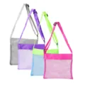 Children beach mesh bag toy storage shoulder bag kids outdoor travel shell collecting tote - 4 Pieces/Set / Small Mesh Bag with Buckle Set of 4: Rose Red, Grey, Purple & Blue Mesh with Green Strap