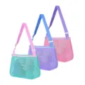 Children mesh beach bag toy storage tote bag colorful breathable outdoor single shoulder bag - 3-Piece Set / Set of 3: Green-Pink Strap, Purple-Blue Strap & Pink-Purple Strap