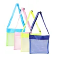 Colorful kids beach mesh bag shell storage tote bag with adjustable single shoulder strap - 4 Pieces/Set / Small Mesh Bag with Buckle Set of 4: Navy, Yellow, Pink & Green Mesh with Blue Strap