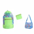 Children toy storage mesh bag beach bag portable foldable waterproof backpack for kids travel - Two-Piece Set / Blue Mesh Beach Backpack Green Bag + Navy Whale Print Shoulder Mesh Bag