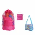 Children Mesh Beach Bag Toy Storage Tote Foldable Travel Shoulder Bag Pink & Blue - Two-Piece Set / Rose Red Beach Backpack + Light Blue Dolphin Print Shoulder Mesh Bag