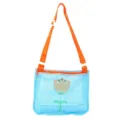 Kids mesh beach bag, blue shoulder bag with orange strap and cute flower print for toys. - Blue Tulip