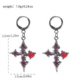 Dunkle gotische Kreuz Ohrringe mit rotem Herz Kristall, Punk Stil Metall Ohrhänger für Damen. - Gotischer Kreuz-Stil