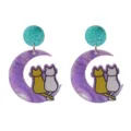 Bonitos pendientes de acrílico con gato y luna degradados, joyería de moda con brillo. - C-710
