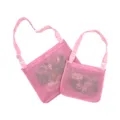 Pink mesh beach bag for kids, breathable toy storage shoulder bag with zipper closure. - Pure Pink Shoulder Mesh Bag Set (Large & Small)