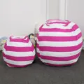 Sac de Rangement en Toile Rayee pour Peluches Grande Capacite Organisateur Pratique - Rayé Rose Vif