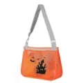 Halloween mesh beach bag for kids, orange toy storage shoulder bag with castle print. - House Bat