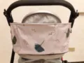 Stroller hanging storage bag pink plant print organizer for pushchair accessories - Pink Ginkgo